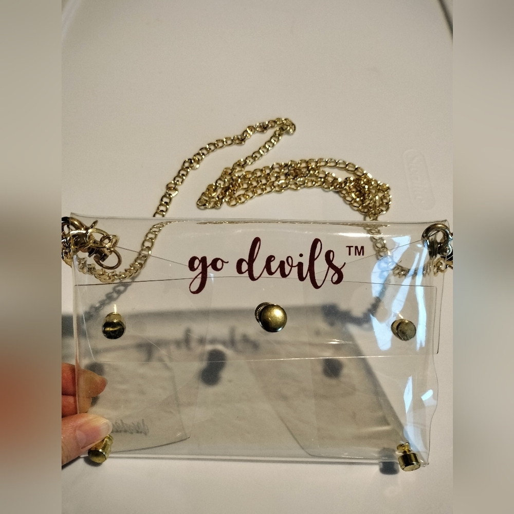 Women's ASU Go Devils Clear Stadium Purse with Gold Chain